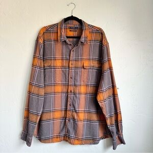 Lucky Brand Men's Fall Plaid Flannel Shirt Orange‎ Gray Size XXL Classic Fit